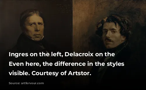 Ingres on the left, Delacroix on the right. Even here, the difference in the styles is visible. Courtesy of Artstor.