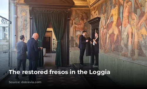 The restored fresos in the Loggia