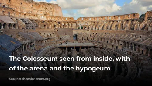 The Colosseum seen from inside, with view of the arena and the hypogeum