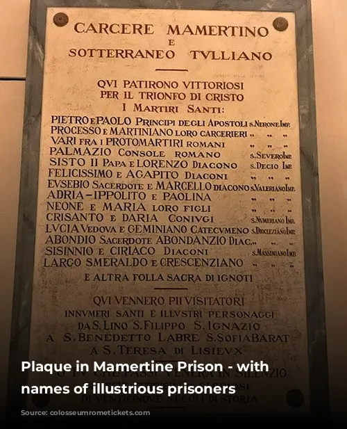 Plaque in Mamertine Prison - with the names of illustrious prisoners