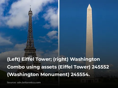 (Left) Eiffel Tower; (right) Washington Monument. Combo using assets (Eiffel Tower) 245552 and (Washington Monument) 245554.