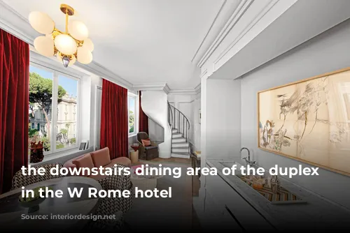 the downstairs dining area of the duplex suite in the W Rome hotel