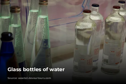 Glass bottles of water