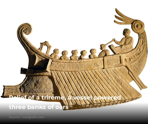 Relief of a trireme, a vessel powered by three banks of oars