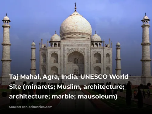 Taj Mahal, Agra, India. UNESCO World Heritage Site (minarets; Muslim, architecture; Islamic architecture; marble; mausoleum)