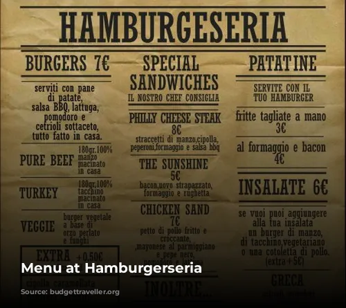 Menu at Hamburgerseria 