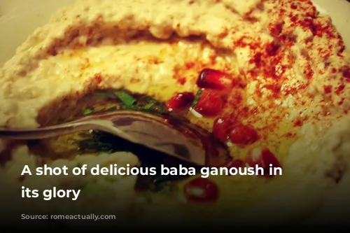 A shot of delicious baba ganoush in all its glory