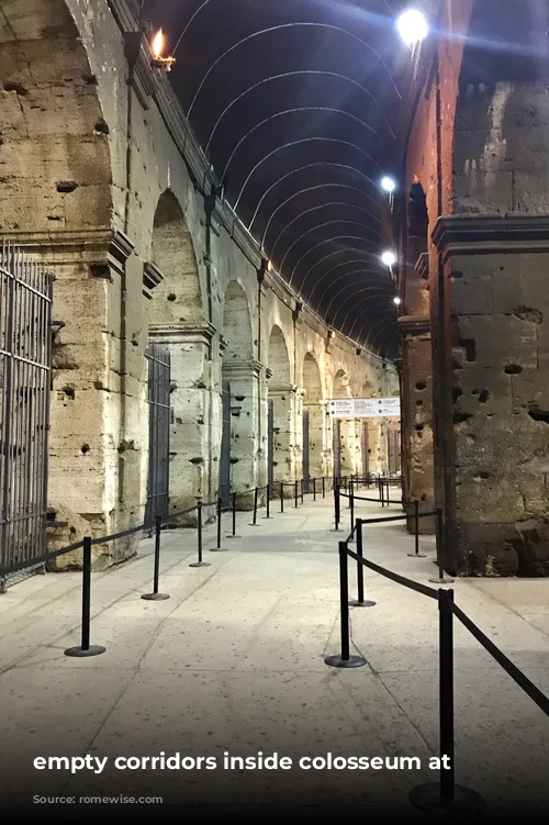 empty corridors inside colosseum at night