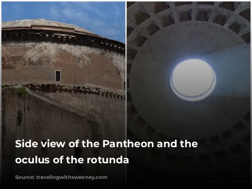 Side view of the Pantheon and the open oculus of the rotunda