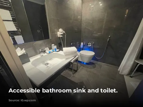 Accessible bathroom sink and toilet.