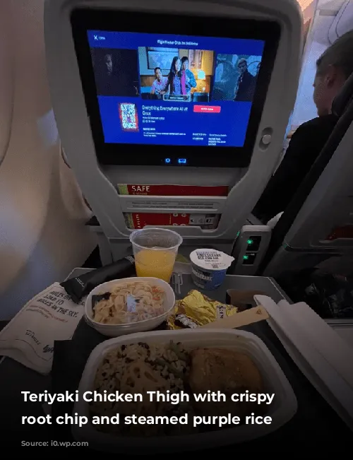 Teriyaki Chicken Thigh with crispy lotus root chip and steamed purple rice