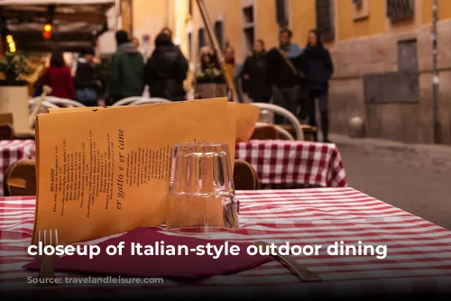 closeup of Italian-style outdoor dining table