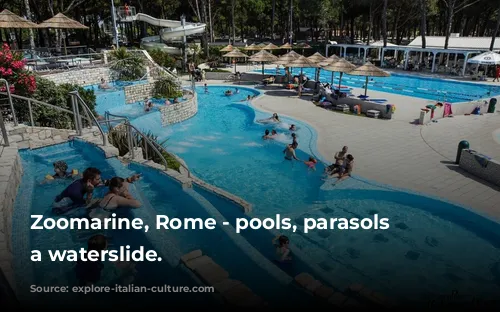 Zoomarine, Rome - pools, parasols and a waterslide.