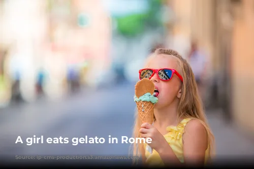 A girl eats gelato in Rome