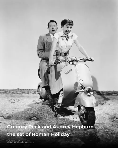 Gregory Peck and Audrey Hepburn on the set of Roman Holiday