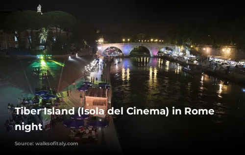 Tiber Island (Isola del Cinema) in Rome at night