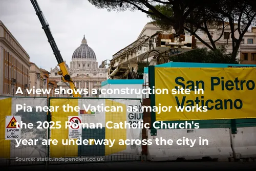 A view shows a construction site in Piazza Pia near the Vatican as major works for the 2025 Roman Catholic Church's Jubilee year are underway across the city in Rome