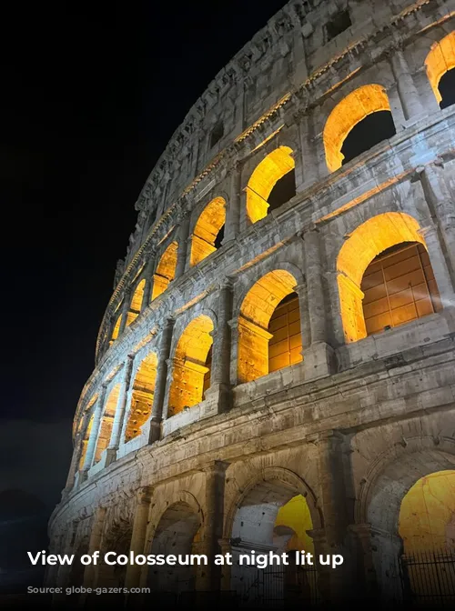 View of Colosseum at night lit up