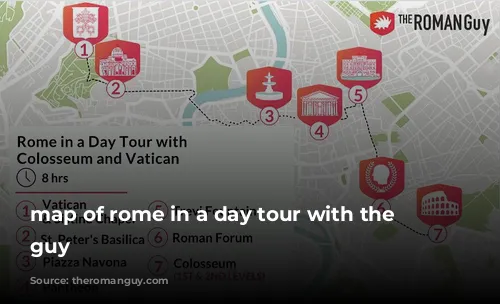 map of rome in a day tour with the tour guy