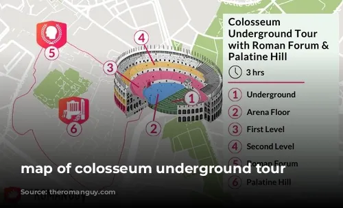 map of colosseum underground tour