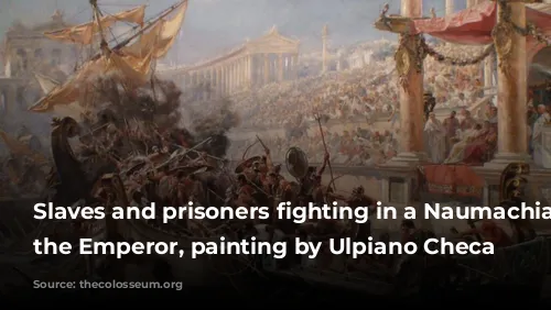 Slaves and prisoners fighting in a Naumachia before the Emperor, painting by Ulpiano Checa