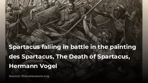 Spartacus falling in battle in the painting Tod des Spartacus, The Death of Spartacus, by Hermann Vogel